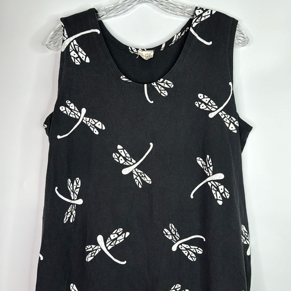 Cotton Fields By M.Mac Black Dragonfly Sun Dress Size Medium - Picture 2 of 9
